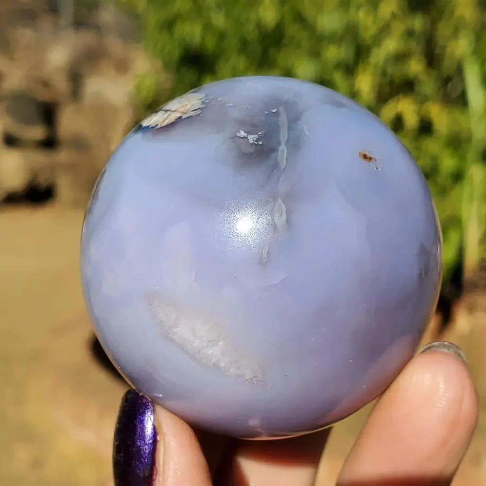 Light Blue Flower Agate Crystal Stone Sphere 180 grams 51 mm